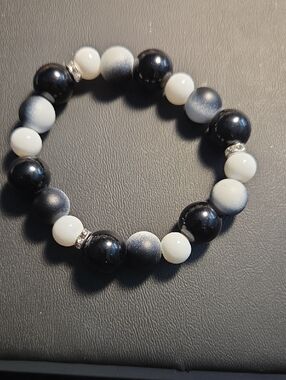 Black and White Beaded Stretch Bracelet - Women Jewelry